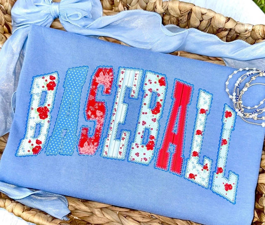 Baseball Red and Blue Floral LaceT-Shirt