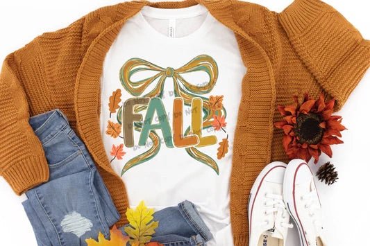 Fall with Bow and leaves - T-Shirt - Custom Creations by Lacey