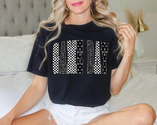 Game Day checkered with stars - T-Shirt - Custom Creations by Lacey