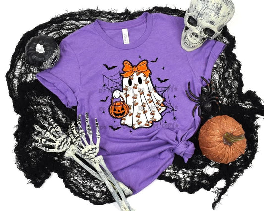 Ghost With Pumpkin and Bow - T-ShirtT-Shirt