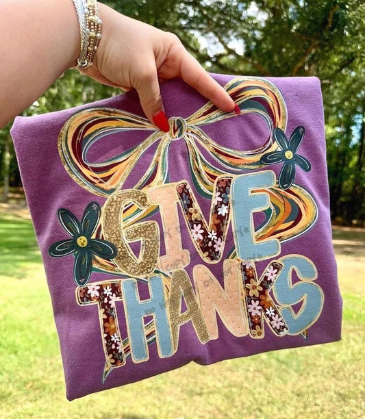 Give Thanks Ribbon Bow TeeT-Shirt