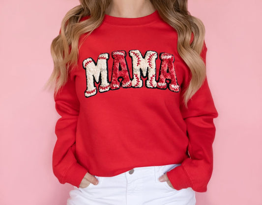 MAMA Baseball Faux ChenilleT-Shirt