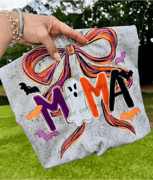 Mama - with - ghost - and - bow - T-Shirt - Custom Creations by Lacey