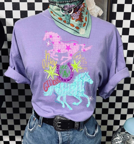 Pink and Blue Horses with StarsT-Shirt
