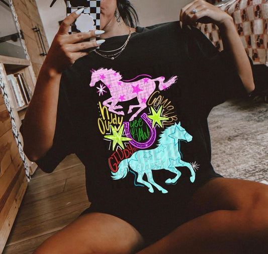 Pink and Blue Horses with StarsT-Shirt