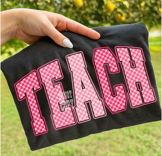 Teach Pink Checker VarsityT-Shirt