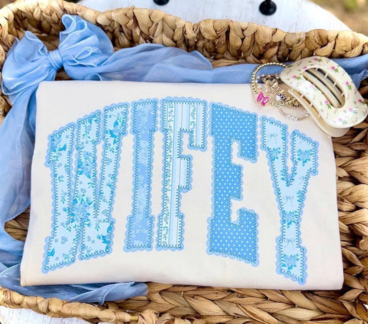 Wifey Blue Floral LaceT-Shirt