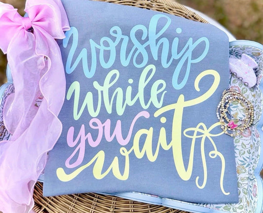 Worship while you wait pastel scriptT-Shirt